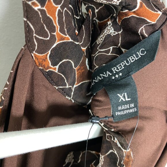 Banana Republic Floral Halter Style Midi Dress Women XL Tall Rustic Brown Belted - Picture 8 of 11